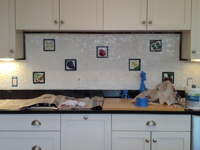 Fused glass mosaic back splash